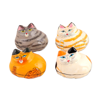Paper mache cat box, Set of 4 , Hand painted Easter Decoration, handmade cat box, paper mache box, paper mache trinket box, kashmiri paper mache box